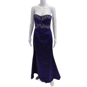 Reem Acra Womens Back Zip Strapless Crystal Satin Gown Deep Purple Silk Size 6